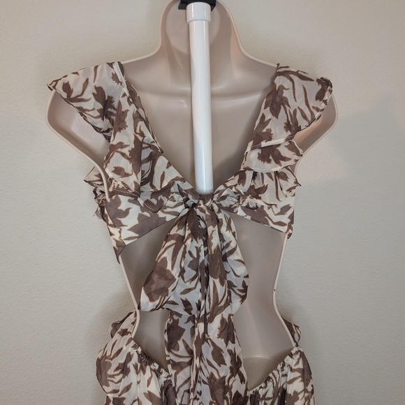 Luxxel Brown Tie Front Ruffled Sundress - Picture 5 of 9